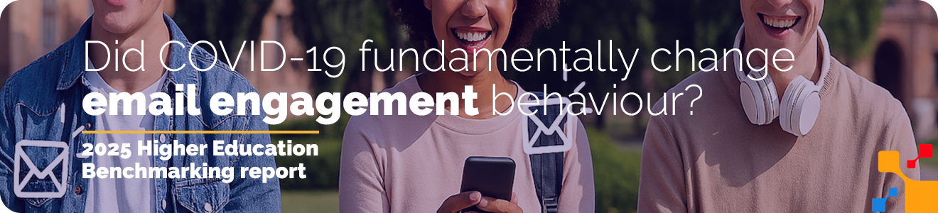 Three students on their mobile devicces smiling.